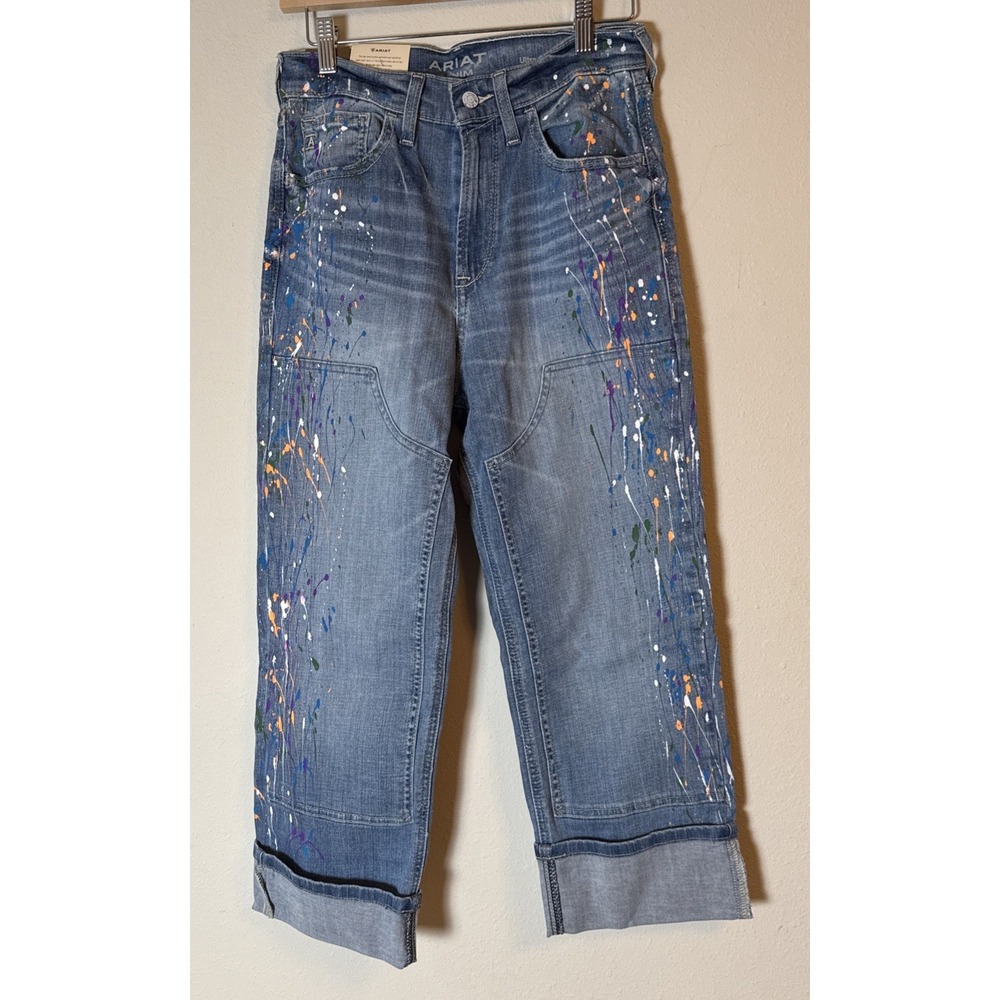 Ariat women's Jazmine Straight Leg 27R Double Knee Paint Distressed NWT